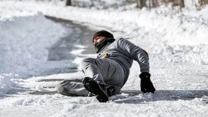 Man falling on winter ice
